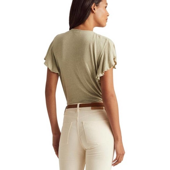 Lauren Ralph Lauren Linen-Blend Jersey Flutter-Sleeve Blouse Ranch Sage - Picture 3 of 6